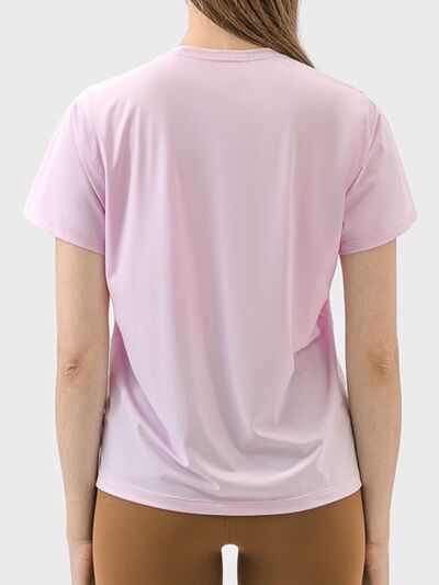 Millennia Slit Round Neck Short Sleeve Active T-Shirt - FitFemme.Shop