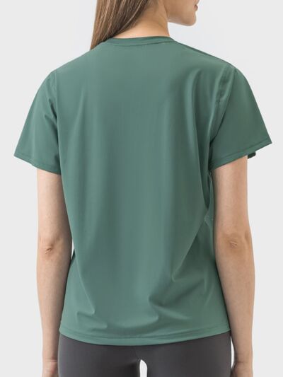 Millennia Slit Round Neck Short Sleeve Active T-Shirt - FitFemme.Shop