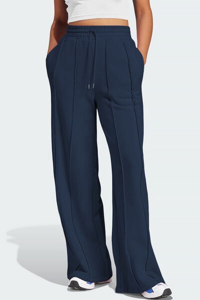 Drawstring Wide Leg Active Pants - FitFemme.Shop