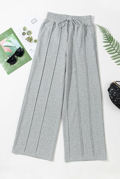 Drawstring Wide Leg Active Pants - FitFemme.Shop