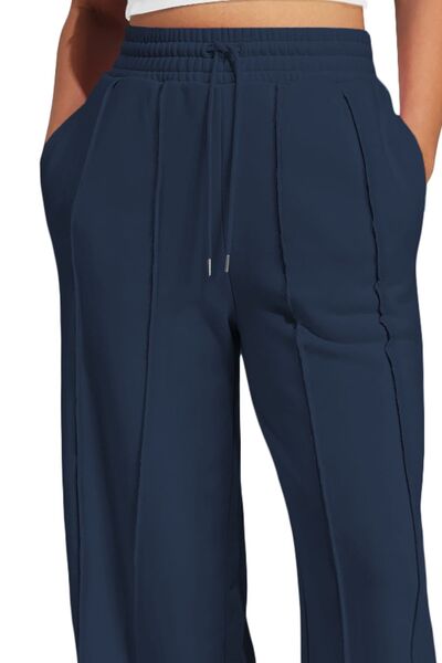 Drawstring Wide Leg Active Pants - FitFemme.Shop