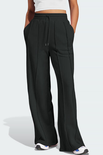 Drawstring Wide Leg Active Pants - FitFemme.Shop
