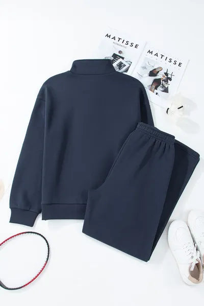 Half Snap Long Sleeve Top and Pants Active Set - FitFemme.Shop