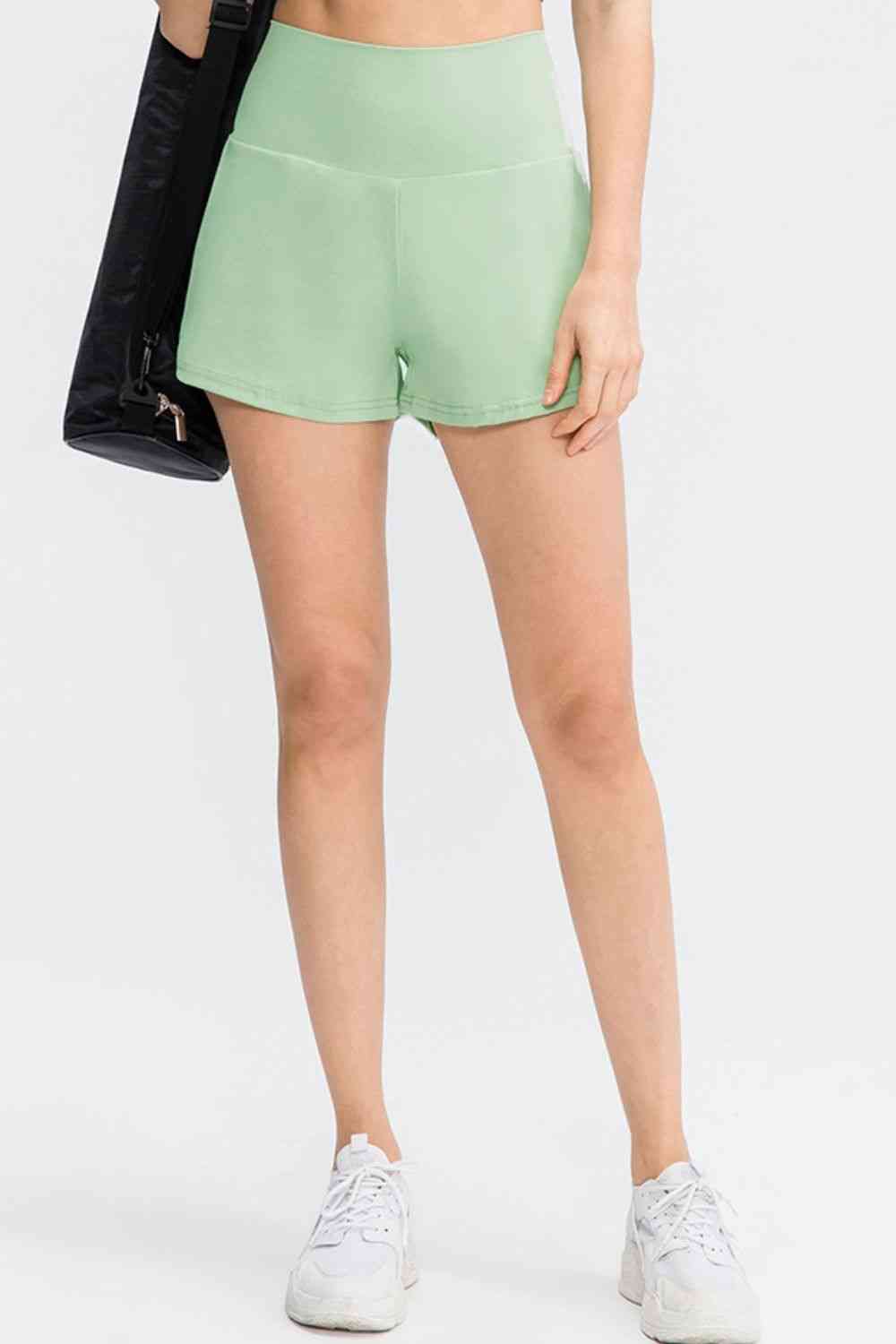 Wide Waistband Sports Shorts with Pockets - FitFemme.Shop