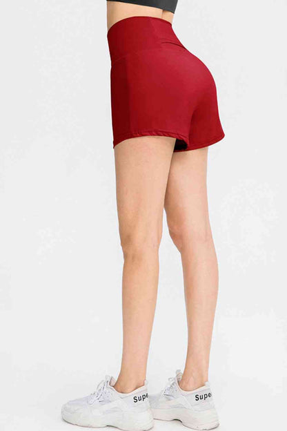 Wide Waistband Sports Shorts with Pockets - FitFemme.Shop
