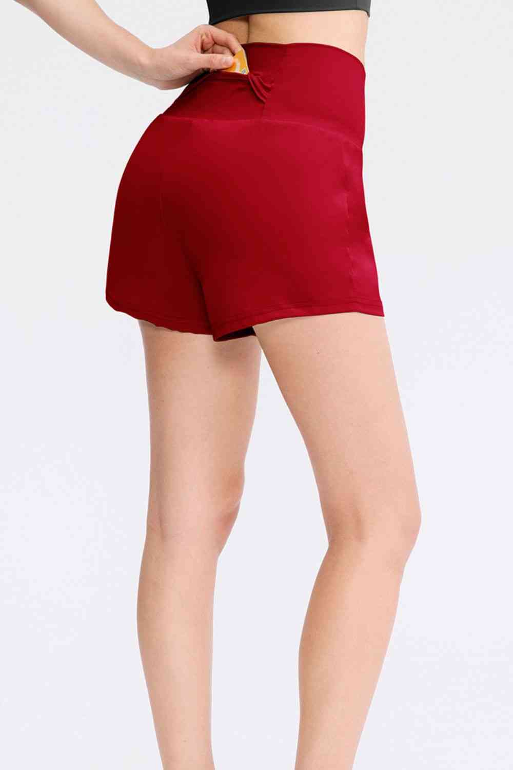 Wide Waistband Sports Shorts with Pockets - FitFemme.Shop