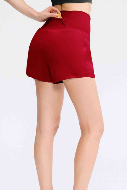 Wide Waistband Sports Shorts with Pockets - FitFemme.Shop