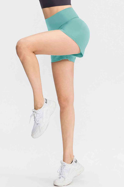 Wide Waistband Sports Shorts with Pockets - FitFemme.Shop