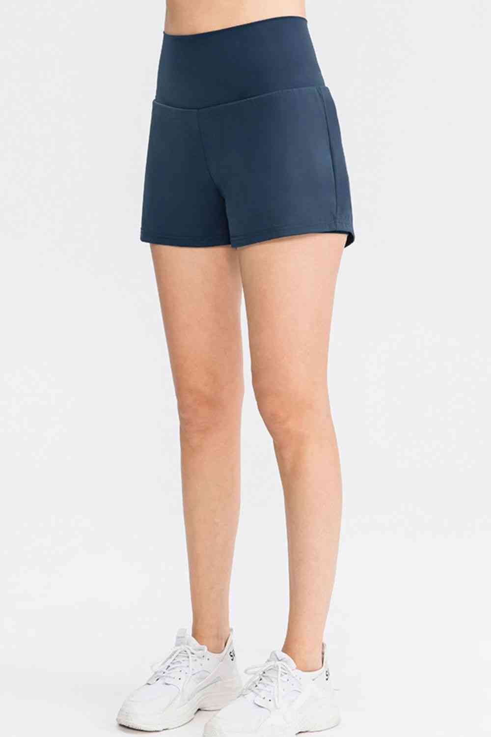 Wide Waistband Sports Shorts with Pockets - FitFemme.Shop