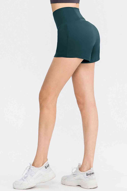 Wide Waistband Sports Shorts with Pockets - FitFemme.Shop