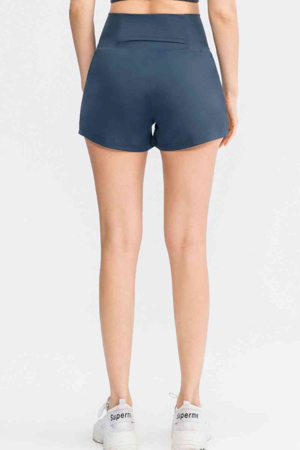 Wide Waistband Sports Shorts with Pockets - FitFemme.Shop