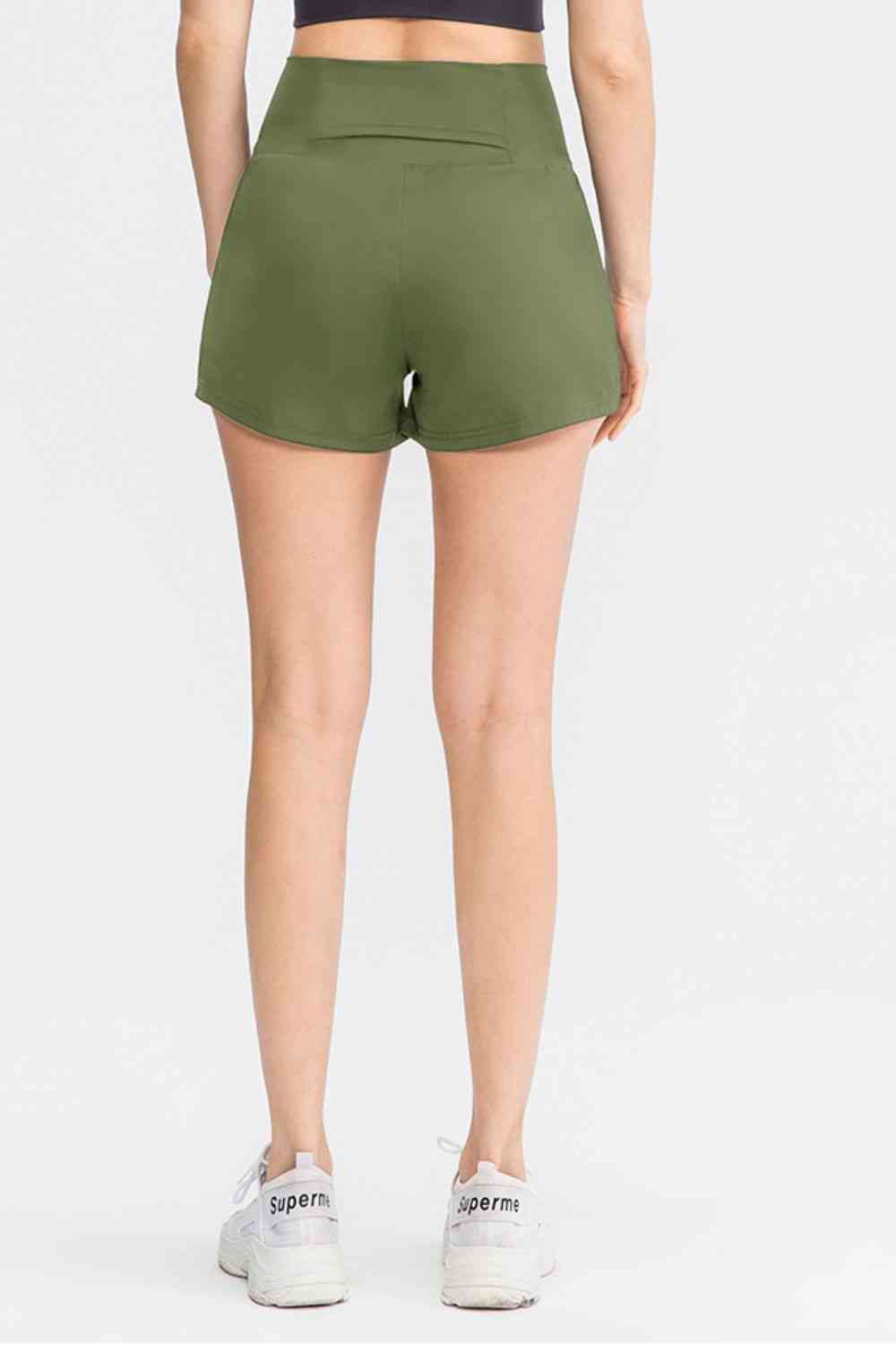 Wide Waistband Sports Shorts with Pockets - FitFemme.Shop