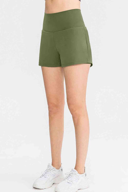 Wide Waistband Sports Shorts with Pockets - FitFemme.Shop