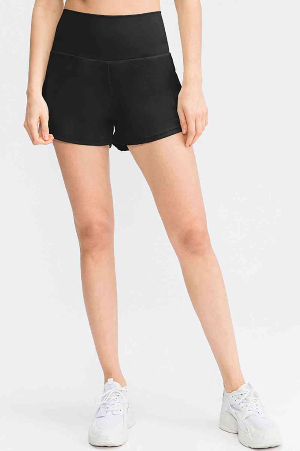 Wide Waistband Sports Shorts with Pockets - FitFemme.Shop