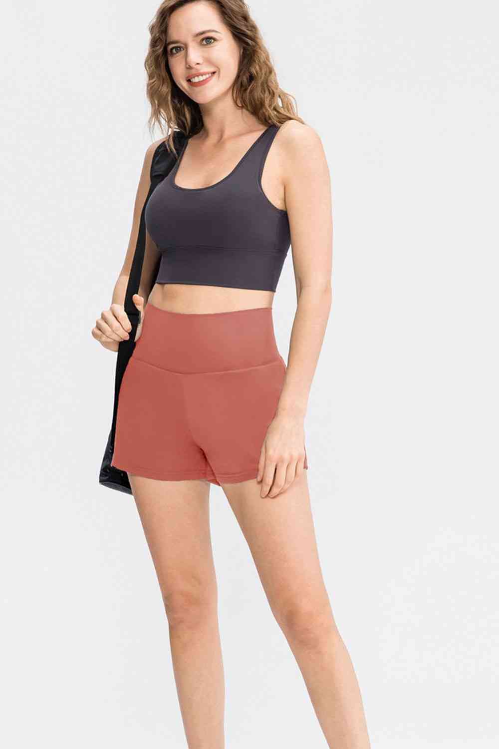 Wide Waistband Sports Shorts with Pockets - FitFemme.Shop