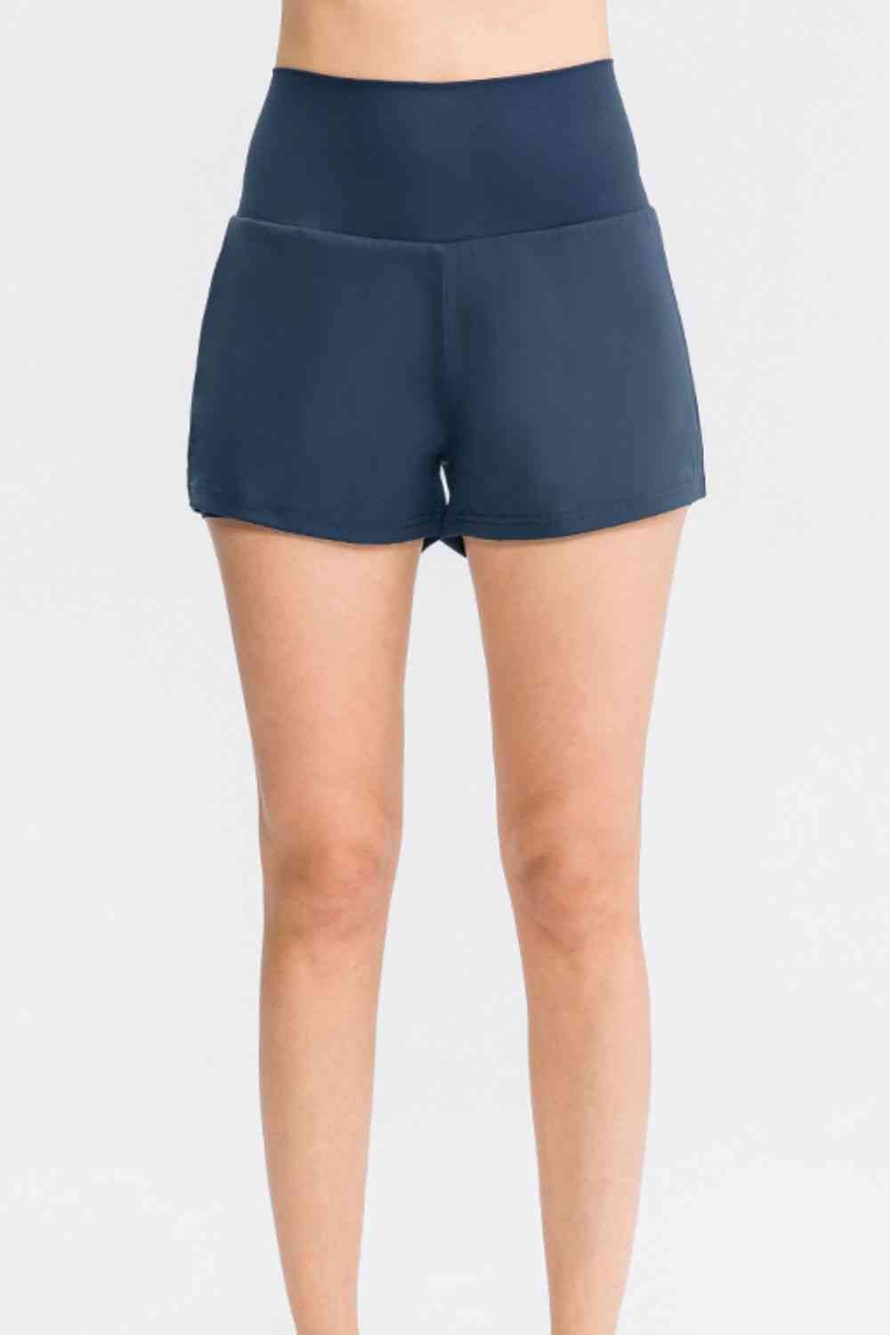 Wide Waistband Sports Shorts with Pockets - FitFemme.Shop