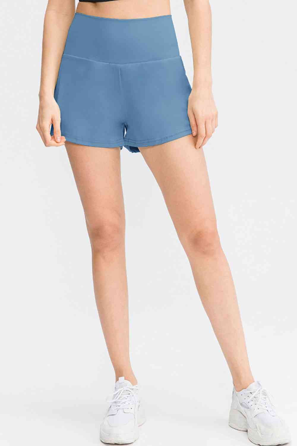 Wide Waistband Sports Shorts with Pockets - FitFemme.Shop