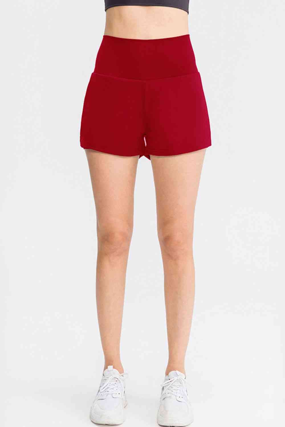Wide Waistband Sports Shorts with Pockets - FitFemme.Shop
