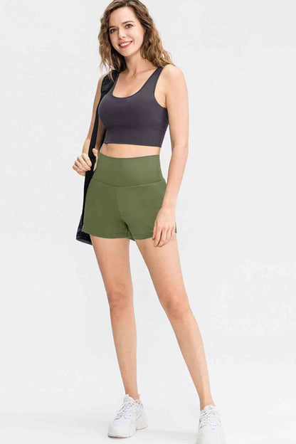 Wide Waistband Sports Shorts with Pockets - FitFemme.Shop