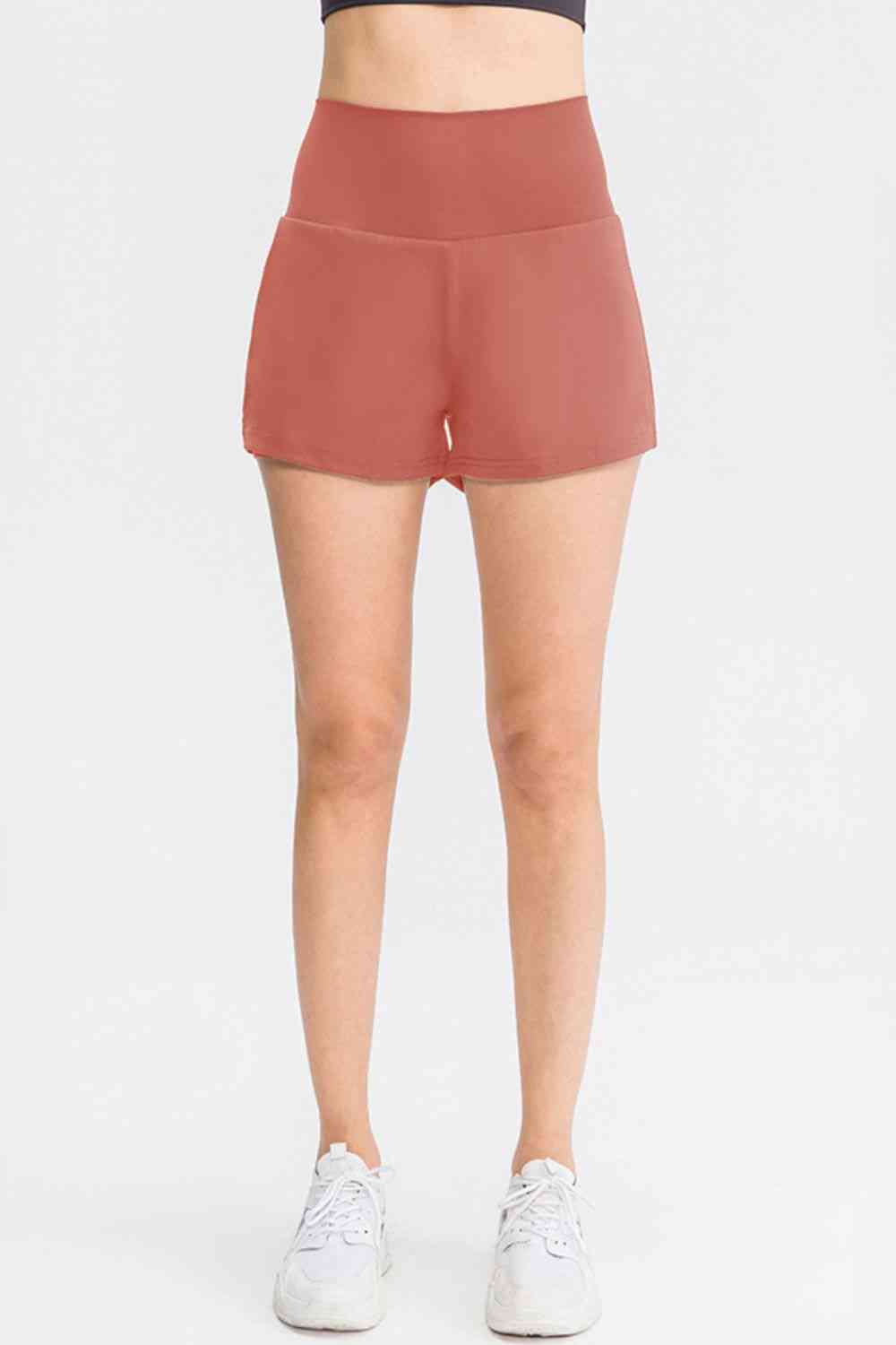 Wide Waistband Sports Shorts with Pockets - FitFemme.Shop