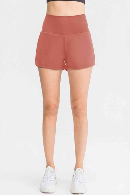 Wide Waistband Sports Shorts with Pockets - FitFemme.Shop