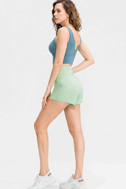 Wide Waistband Sports Shorts with Pockets - FitFemme.Shop