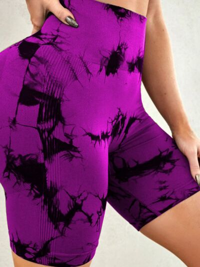 Tie-Dye High Waist Active Shorts - FitFemme.Shop