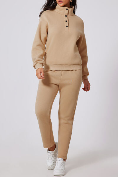 Half Snap Turtleneck Top and Pants Active Set - FitFemme.Shop
