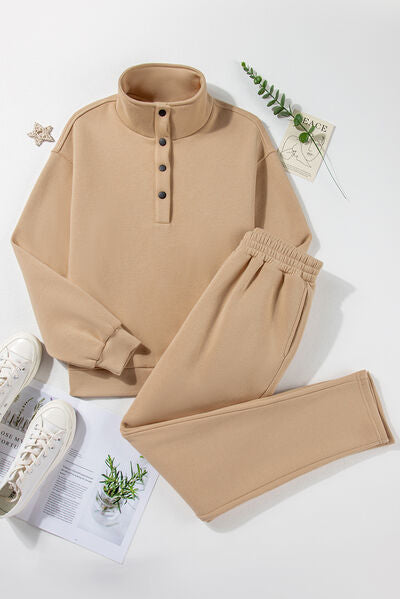 Half Snap Turtleneck Top and Pants Active Set - FitFemme.Shop