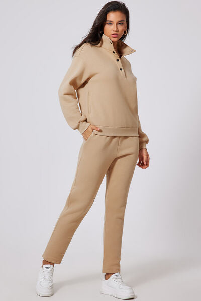 Half Snap Turtleneck Top and Pants Active Set - FitFemme.Shop
