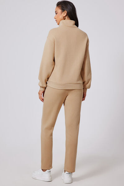 Half Snap Turtleneck Top and Pants Active Set - FitFemme.Shop