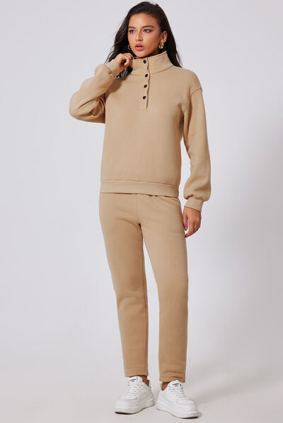 Half Snap Turtleneck Top and Pants Active Set - FitFemme.Shop