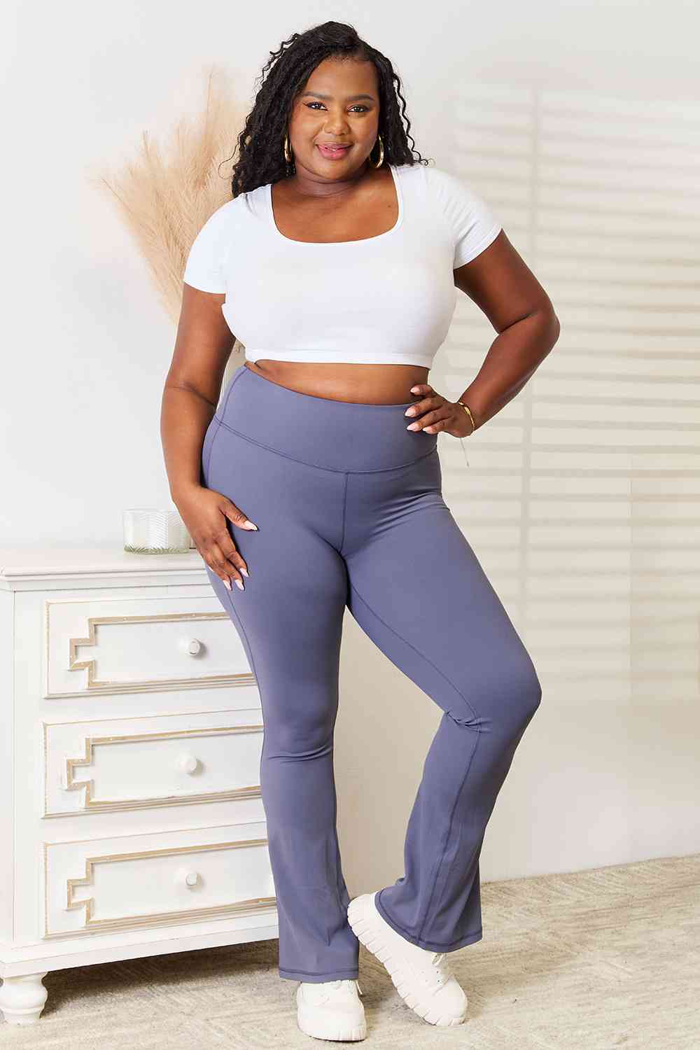 Millennia Basic Bae Wide Waistband Bootcut Sports Pants - FitFemme.Shop