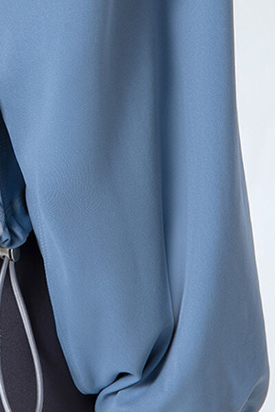 Drawstring Zip Up Dropped Shoulder Active Outerwear - FitFemme.Shop