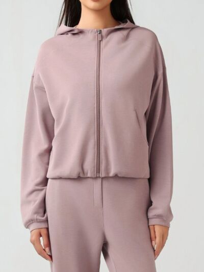 Millennia Zip Up Dropped Shouder Active Hooded - FitFemme.Shop