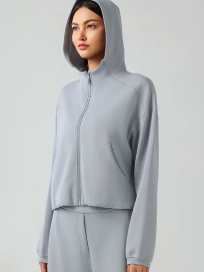 Millennia Zip Up Dropped Shouder Active Hooded - FitFemme.Shop