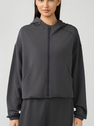 Millennia Zip Up Dropped Shouder Active Hooded - FitFemme.Shop
