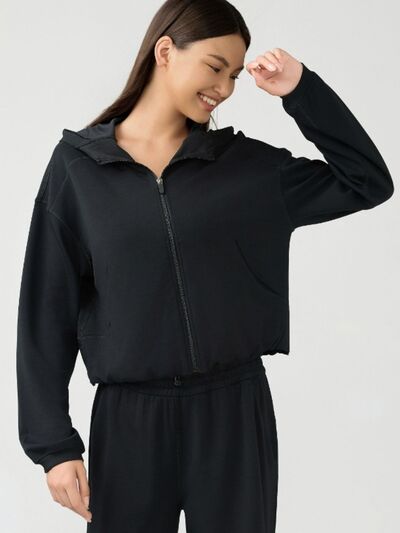 Millennia Zip Up Dropped Shouder Active Hooded - FitFemme.Shop