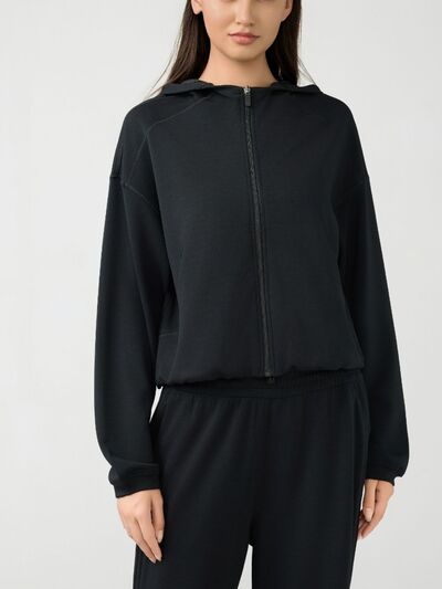 Millennia Zip Up Dropped Shouder Active Hooded - FitFemme.Shop