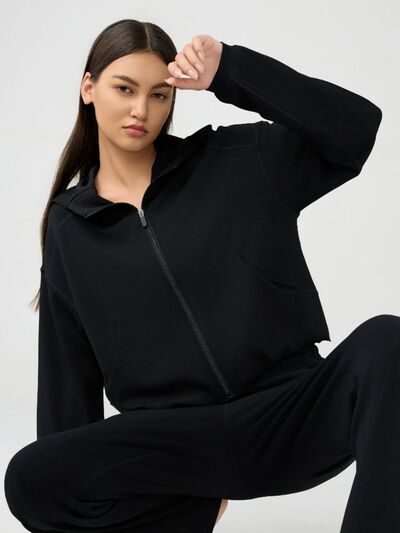 Millennia Zip Up Dropped Shouder Active Hooded - FitFemme.Shop