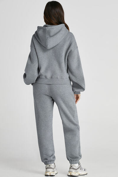 Dropped Shoulder Hooded Top and Pants Active Set - FitFemme.Shop