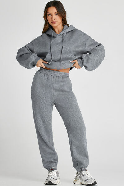 Dropped Shoulder Hooded Top and Pants Active Set - FitFemme.Shop