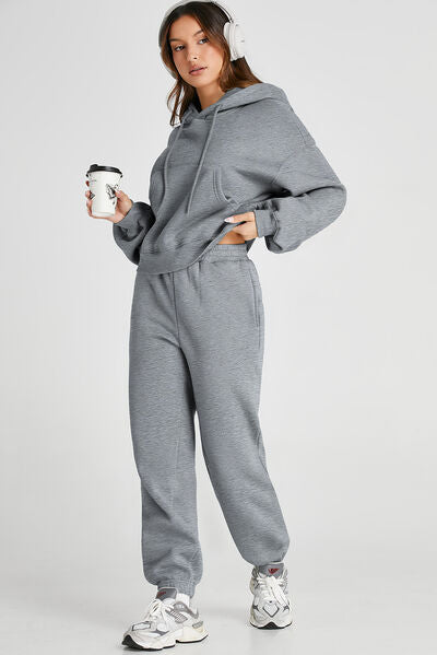 Dropped Shoulder Hooded Top and Pants Active Set - FitFemme.Shop