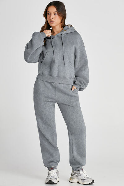 Dropped Shoulder Hooded Top and Pants Active Set - FitFemme.Shop
