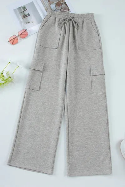 Drawstring Active Pants with Pockets - FitFemme.Shop