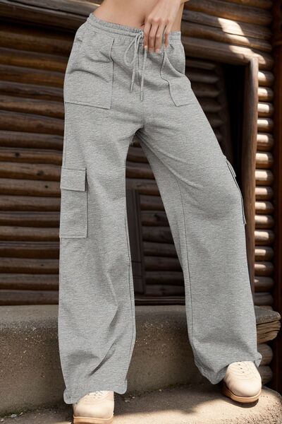 Drawstring Active Pants with Pockets - FitFemme.Shop