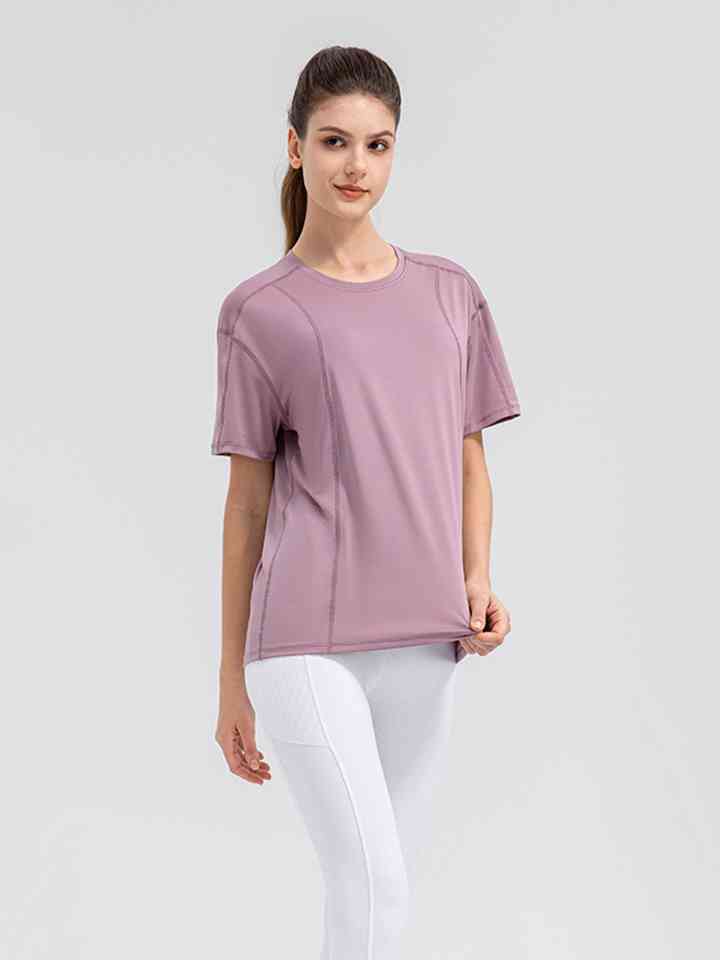 Round Neck Short Sleeve Active Top - FitFemme.Shop