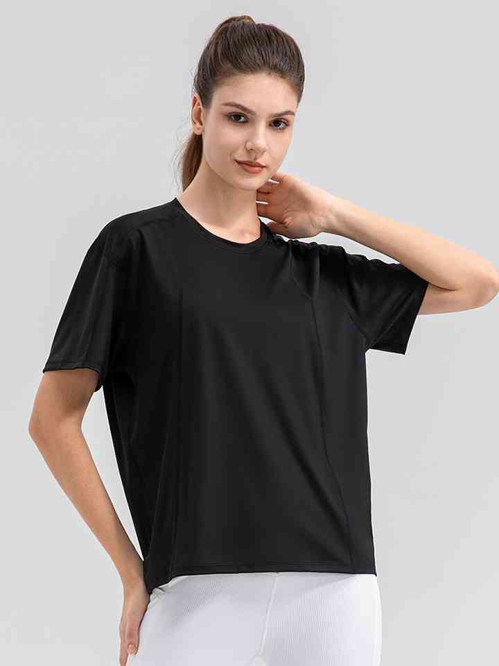 Round Neck Short Sleeve Active Top - FitFemme.Shop