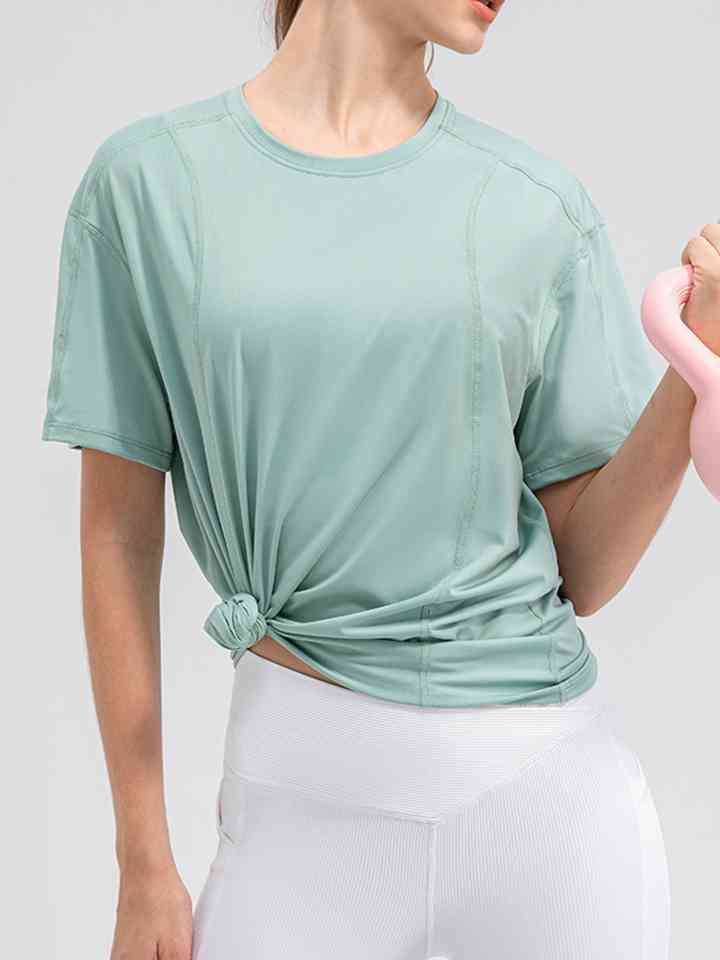 Round Neck Short Sleeve Active Top - FitFemme.Shop