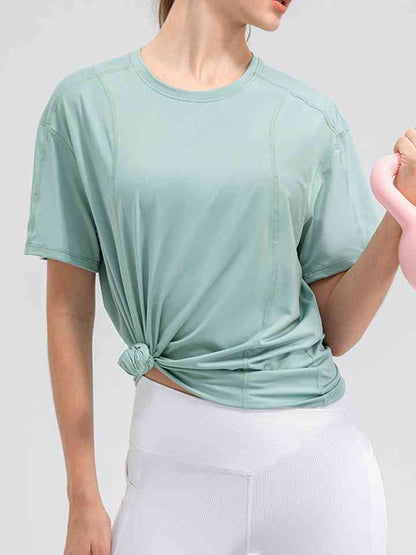 Round Neck Short Sleeve Active Top - FitFemme.Shop